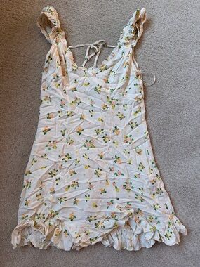 Free People Floral Ruffle Sleeveless Sundress — Cream with Pink & Yellow Flowers